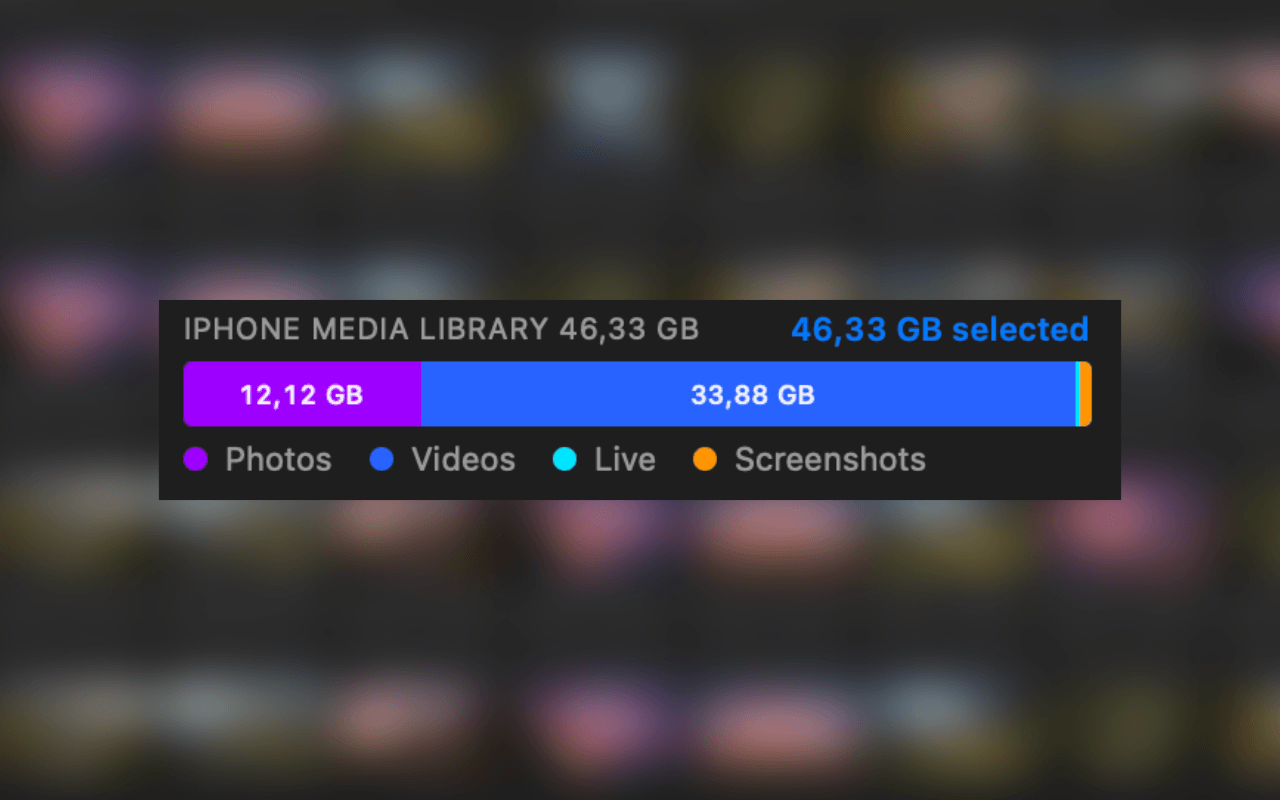 Photo RollOff zeigt während des Imports, wie viel Speicher auf dem iPhone wieder frei wird.